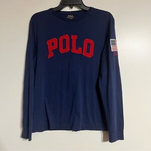 Classic Polo Ralph Lauren American Flag Patch Long Sleeve T-Shirt Size Medium